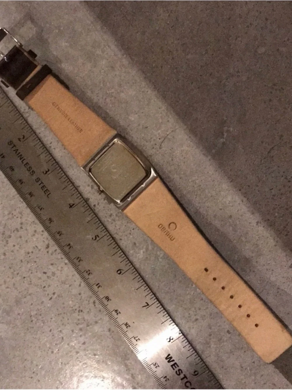 Classic Men's Rectangular Silver Case Beige Dial Brown Leather Watch